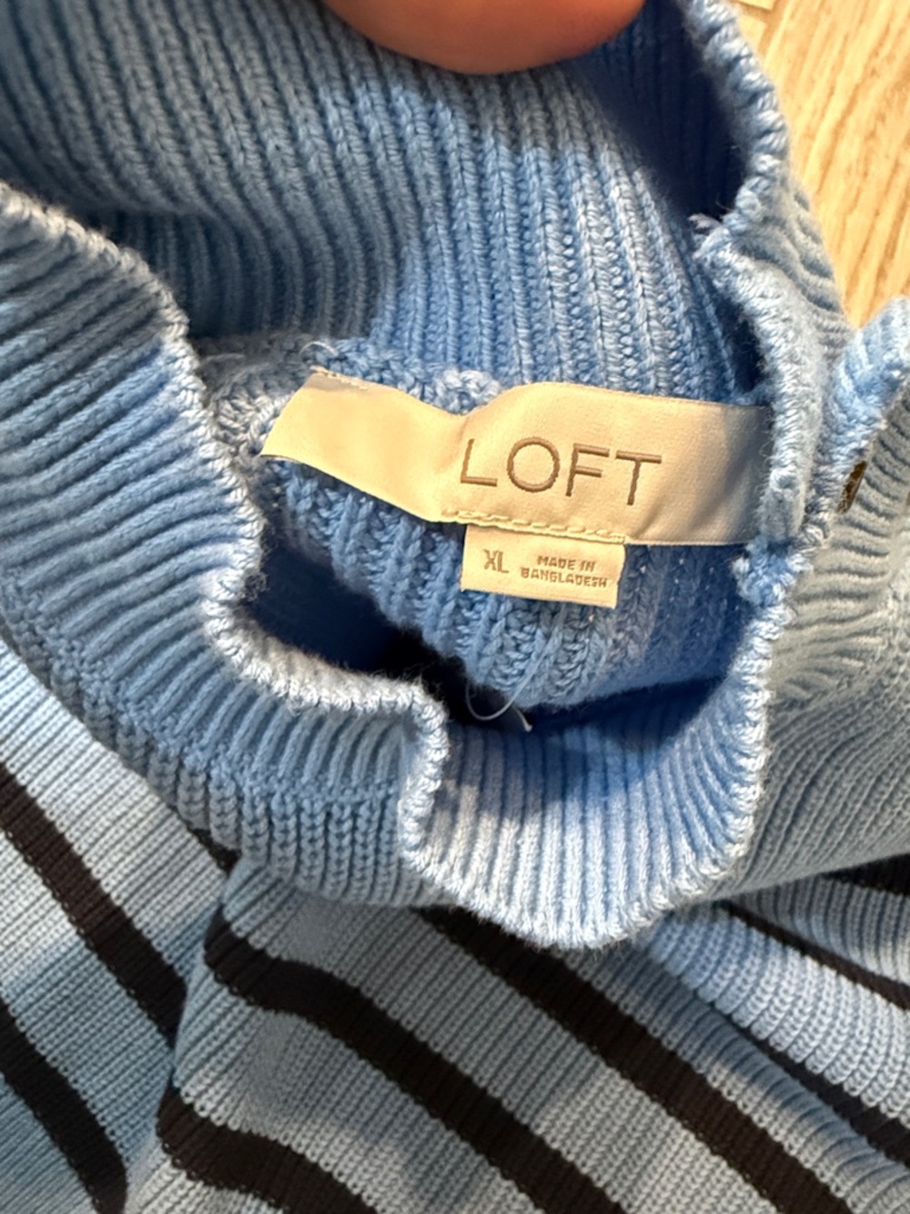 LOFT Light Navy Striped Mock Neck Sweater Shoulder Buttons Nautical XL NWT - Picture 6 of 9